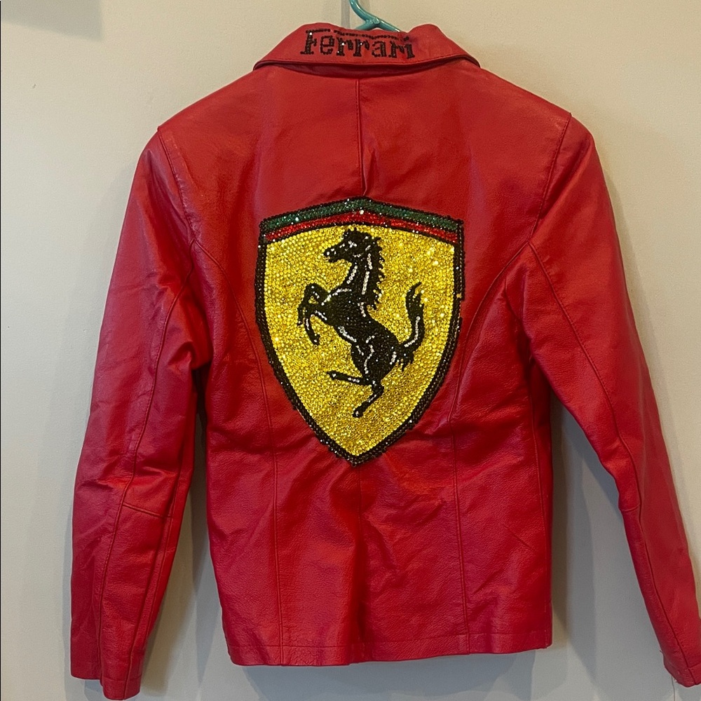 Ferrari Red Sequin Shield Leather Jacket - Women